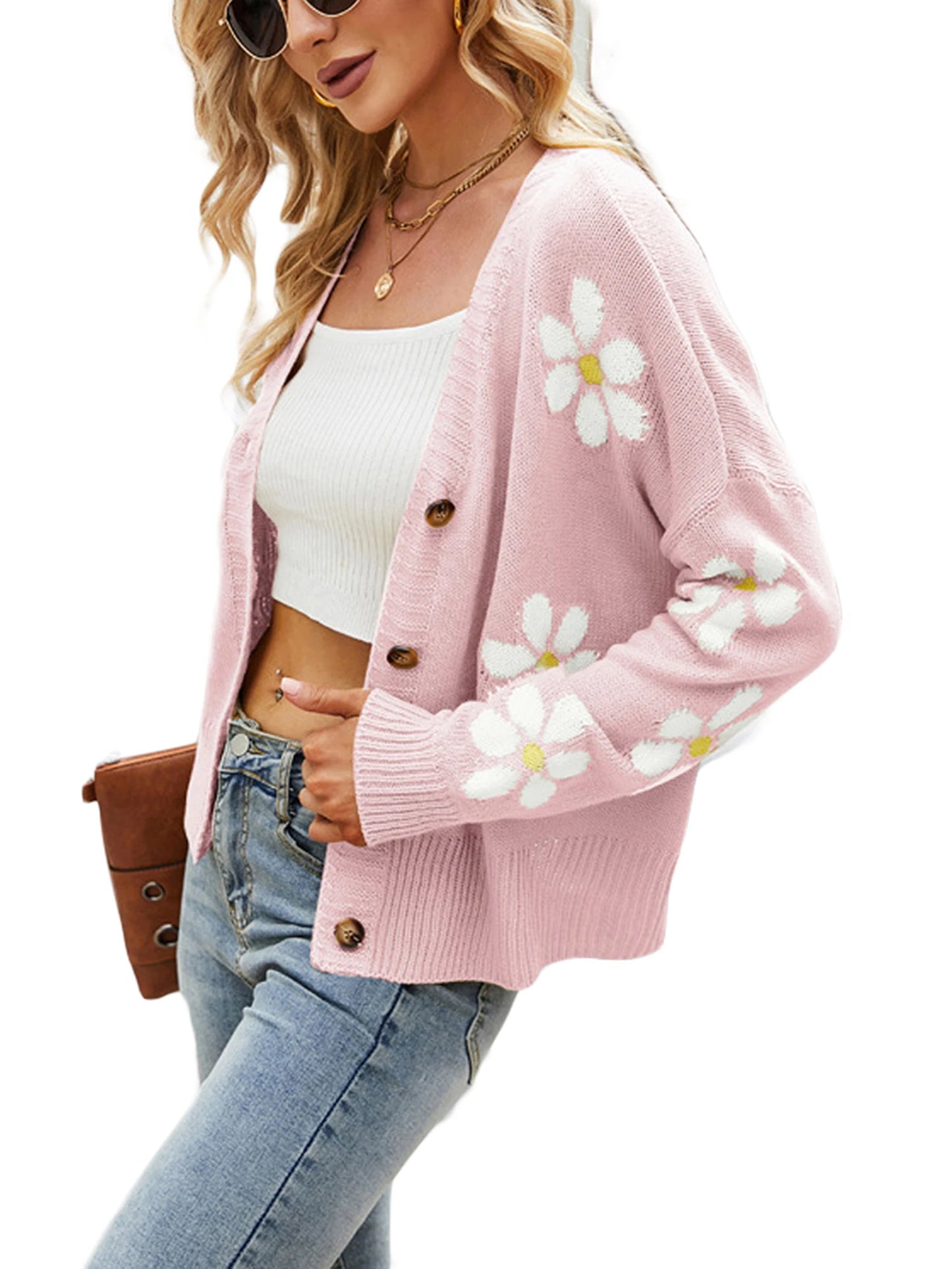 Blossom Knit V-Neck Button Cardigan