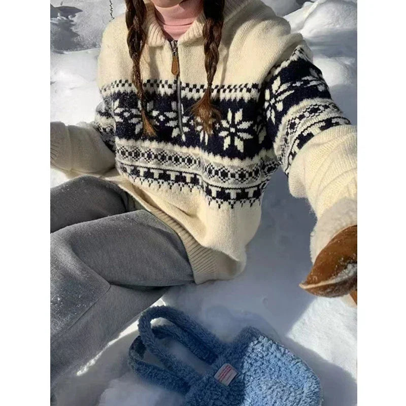 Retro Jacquard Knitted Pullover