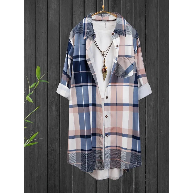 Plaid Charm Oversized Lapel Shirt