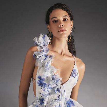 3D Floral Backless Halter Dress