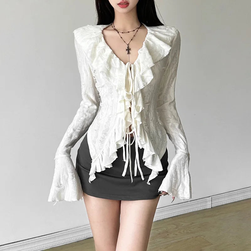 Ruffle Charm Irregular Street Blouse