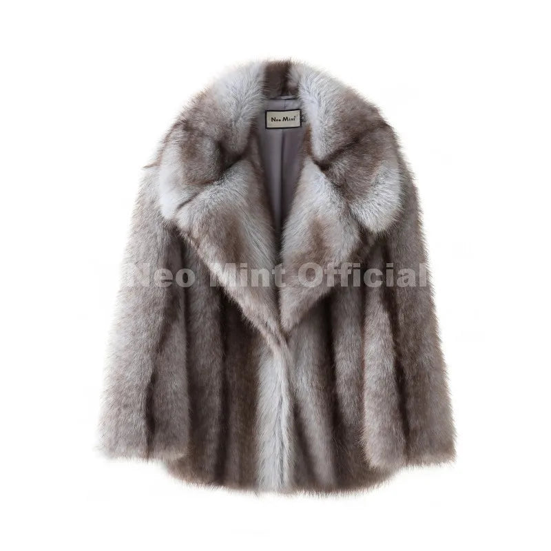 Women’s Luxury Yellow Striped Faux Fur Coat