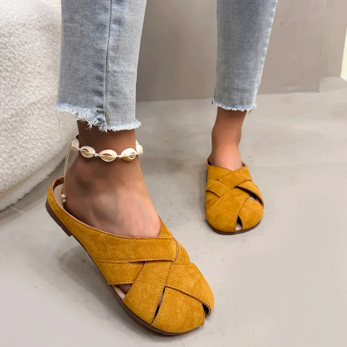 Retro Crossover Flat Mules for Women