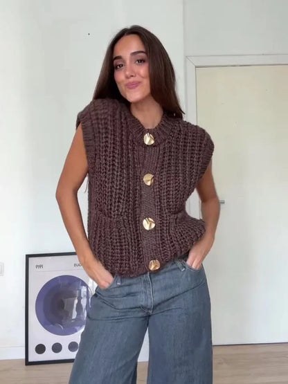 Cozy Chic Knitted Brown Vest