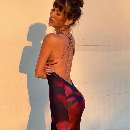 Elegant Floral Halter Maxi Gown