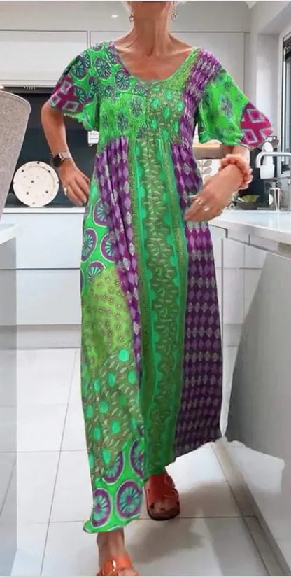 Boho Grace Retro V-Neck Dress