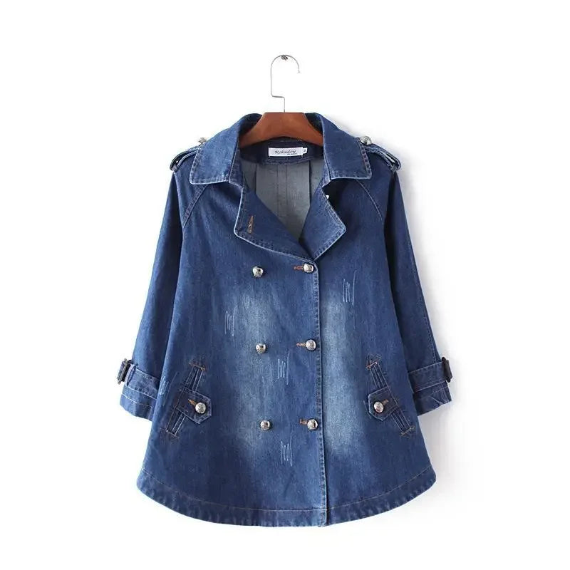 Cape Luxe Double-Breasted Denim Coat