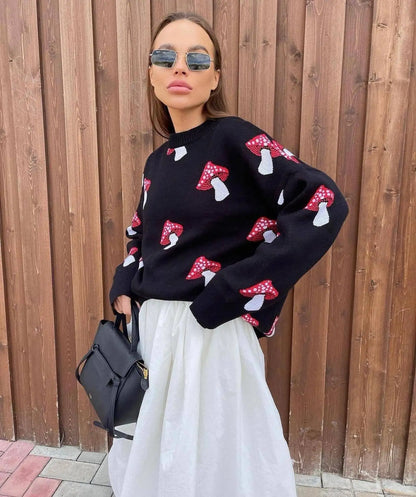 Whimsical Mushroom Knit Sweater