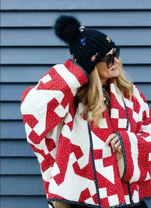 Crimson Geo Cozy Cotton Parka