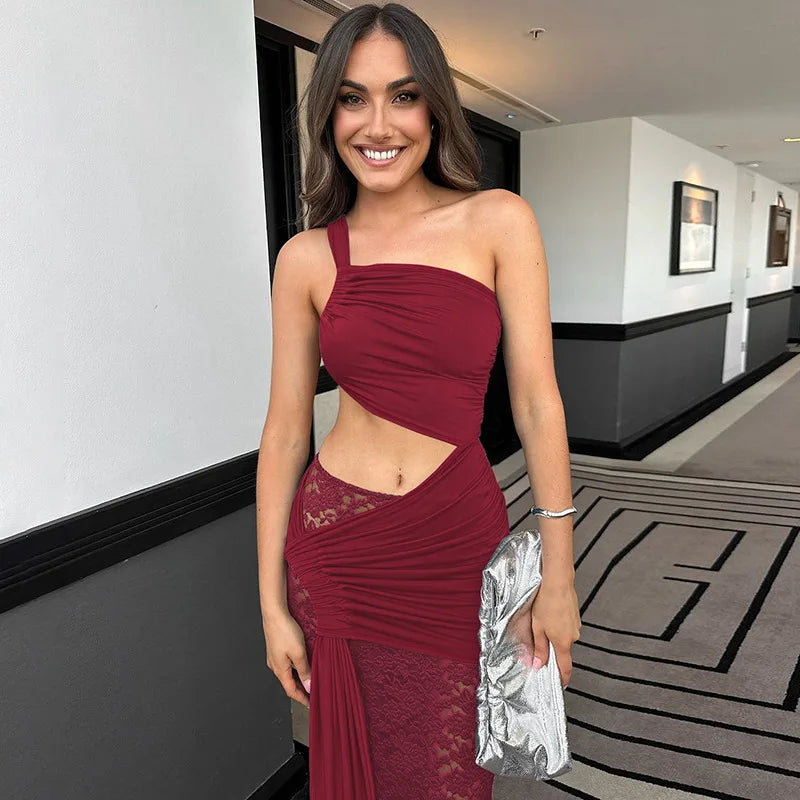 Elegant One-Shoulder Lace Evening Dress