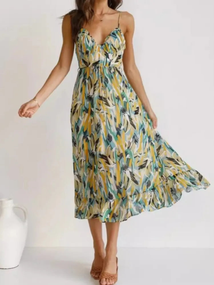 Summer Printed V-Neck Dress