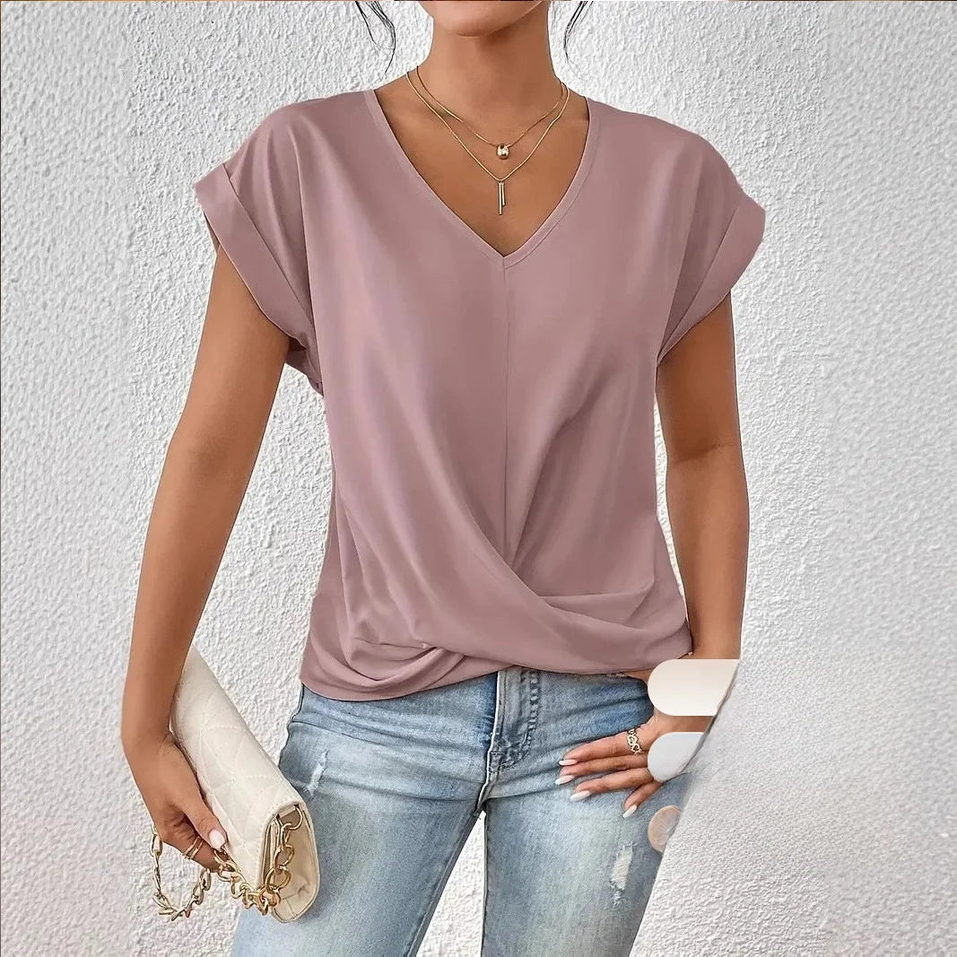 Irregular Knot V-Neck Tee