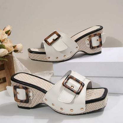 Chic Slope Heel Buckle Sandals