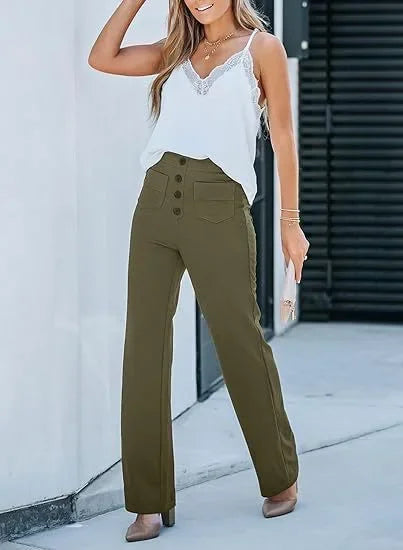 Buttoned Straight-Leg Cargo Pants