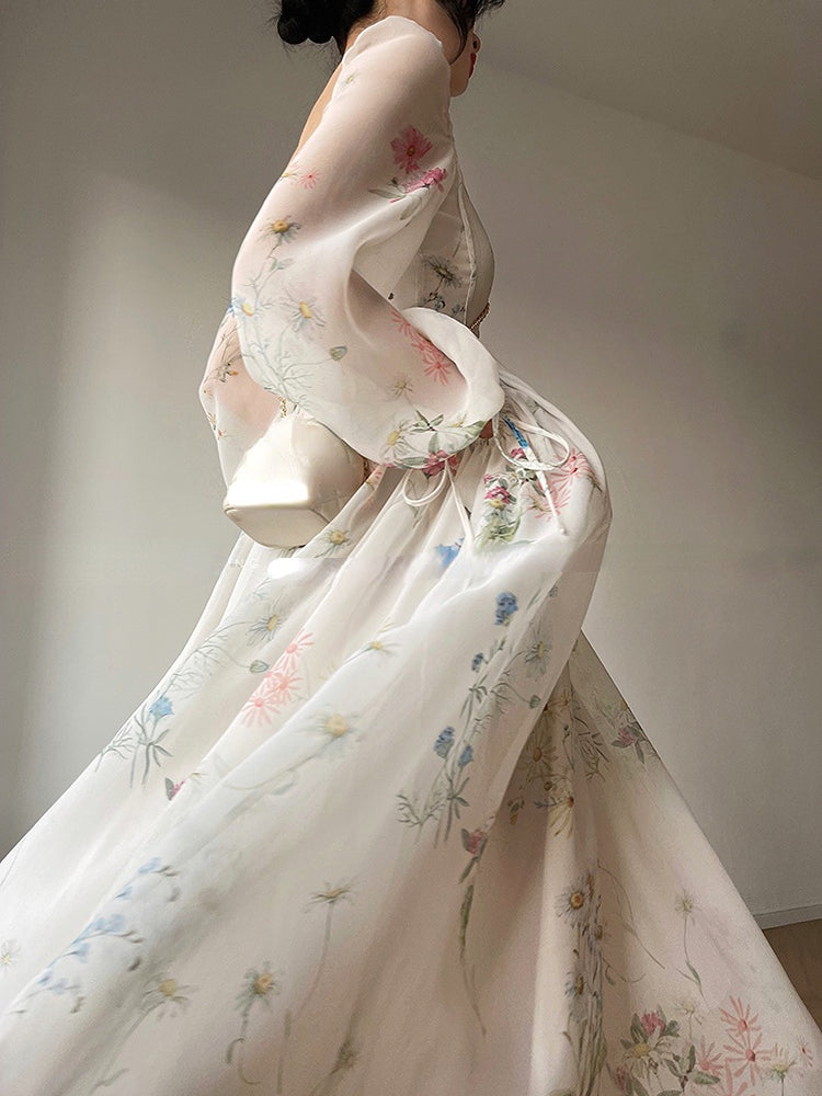 Vintage Square Neck Floral Dress