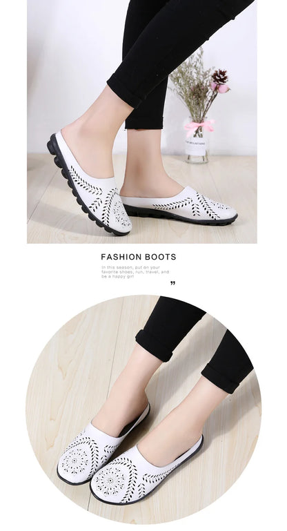 Breezy Chic Leather Slip-On Mules