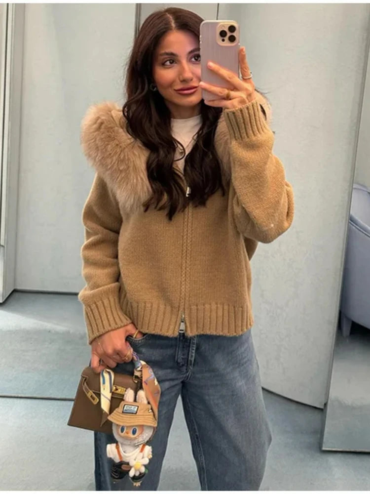 Women’s Faux Fur Zip Cardigan