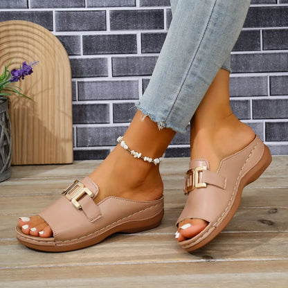 Summer Stride Chunky Wedge One-Shoulder Slippers