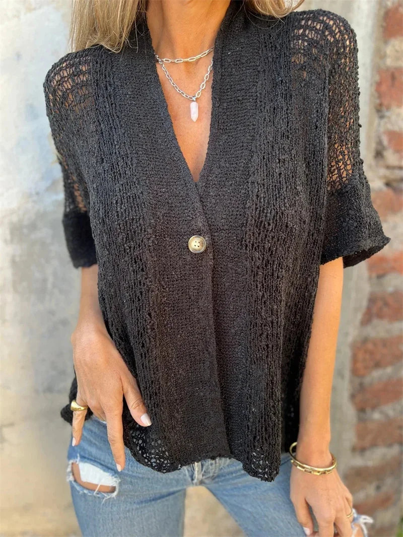 Hollow Out V-Neck Cardigan Top