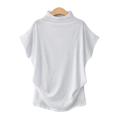 Soft Pleated Turtleneck Short Sleeve Top