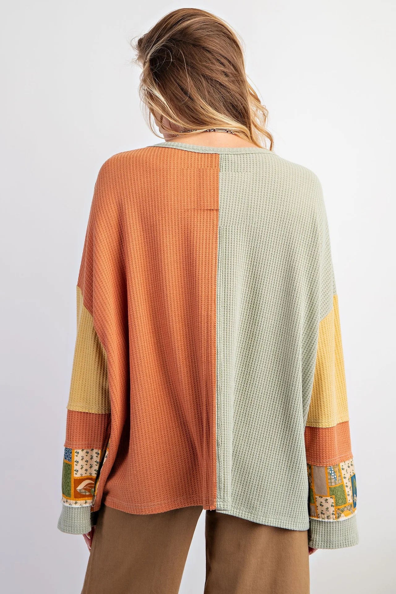 Colorblock Waffle Knit Hoodie