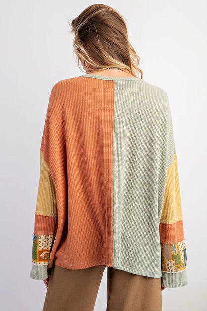 Colorblock Waffle Knit Hoodie
