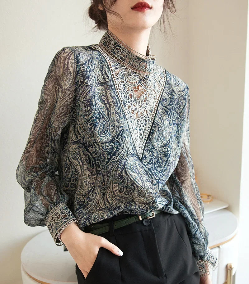 Embroidered Silk Lantern Shirt