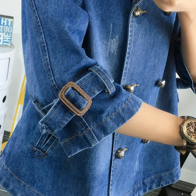 Cape Luxe Double-Breasted Denim Coat