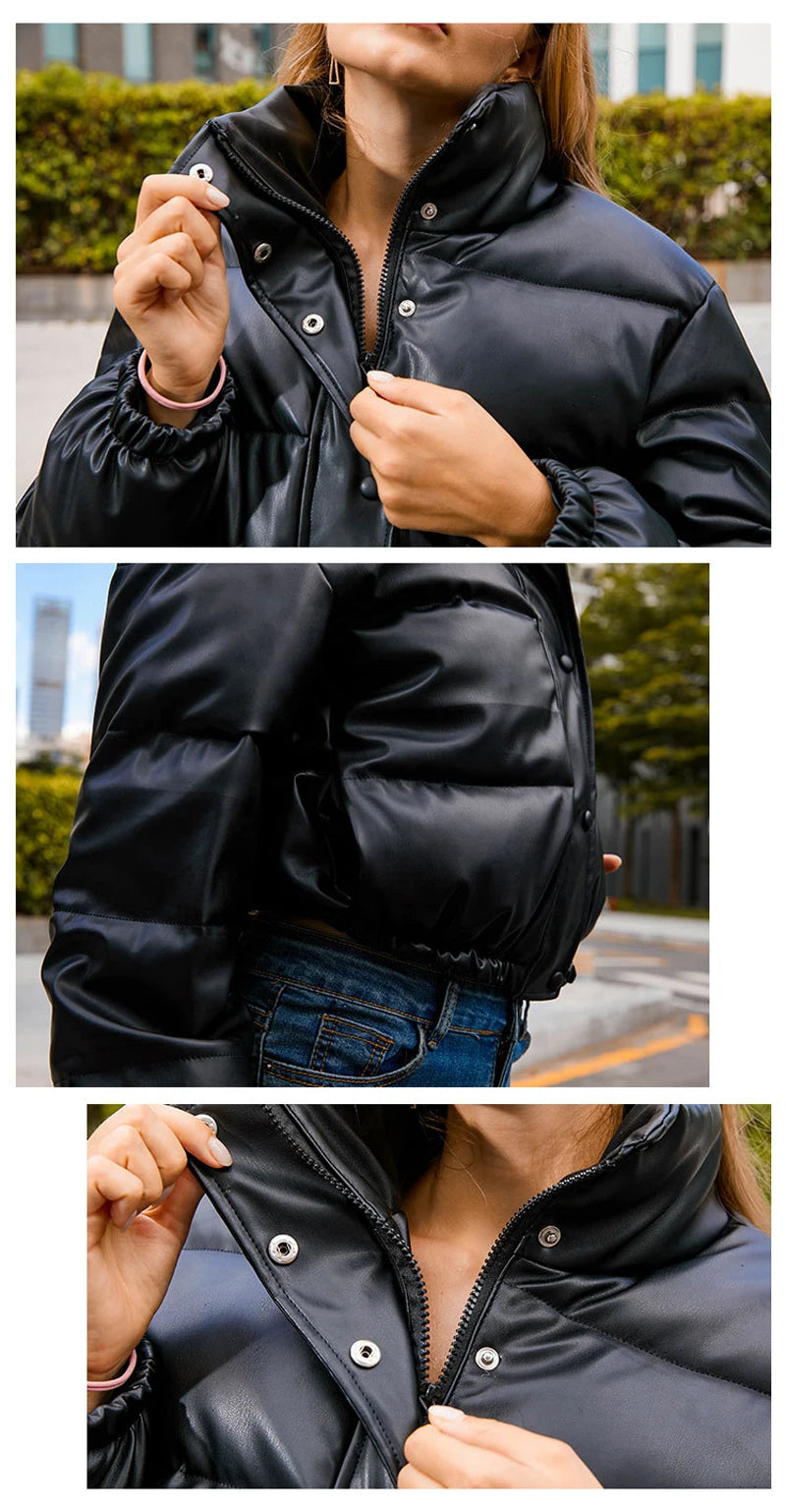 Luxe Frost Short PU Puffer Jacket