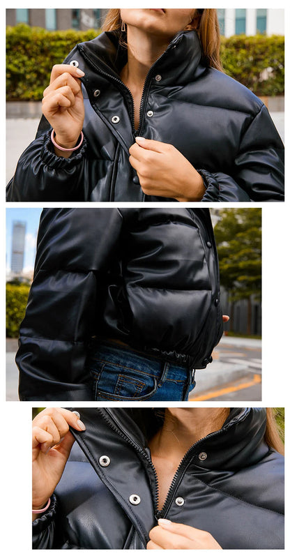 Luxe Frost Short PU Puffer Jacket