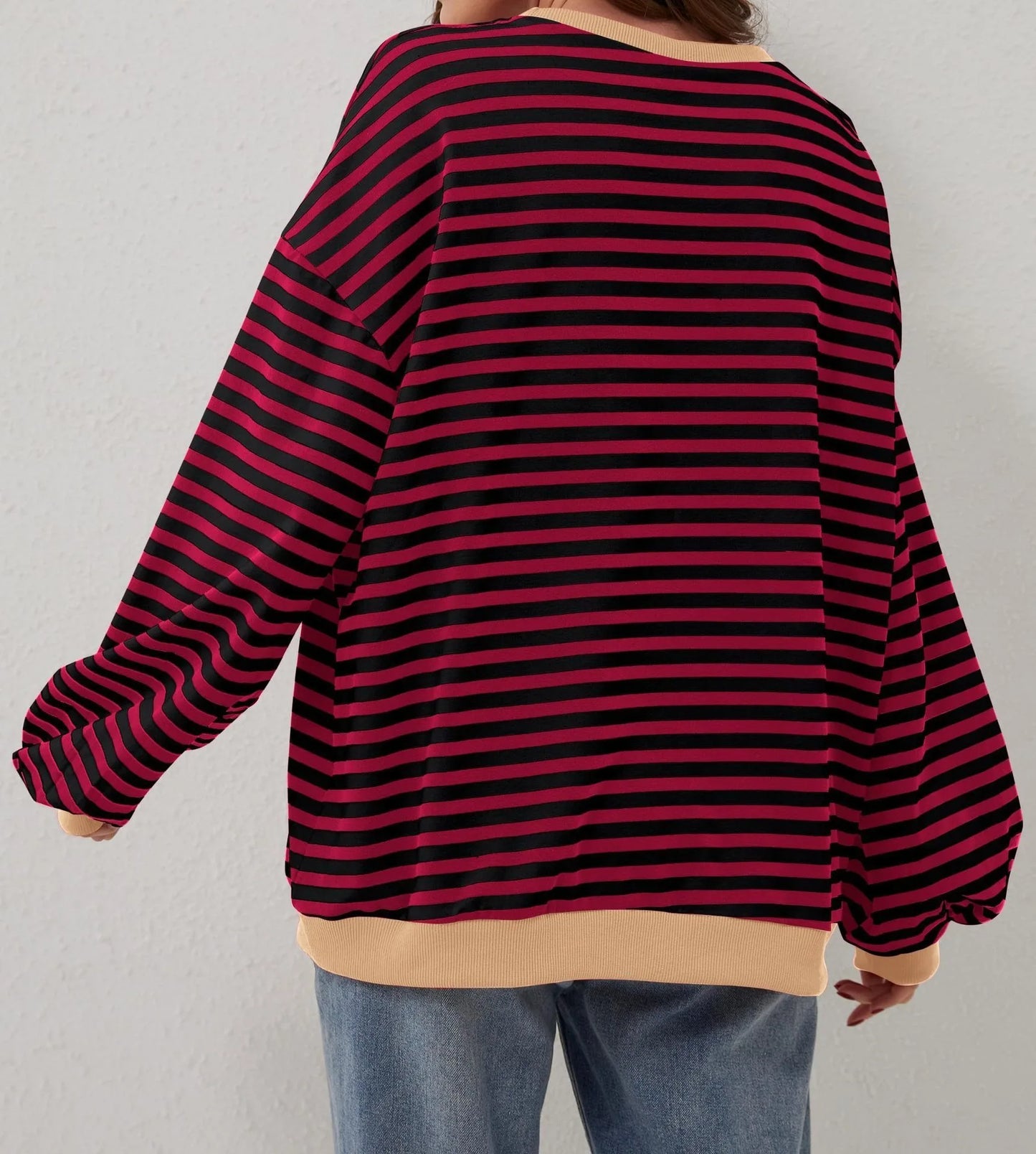 Women's Striped Crew Neck Long Sleeve Pullover Sweater for Fall/Winter Homewear