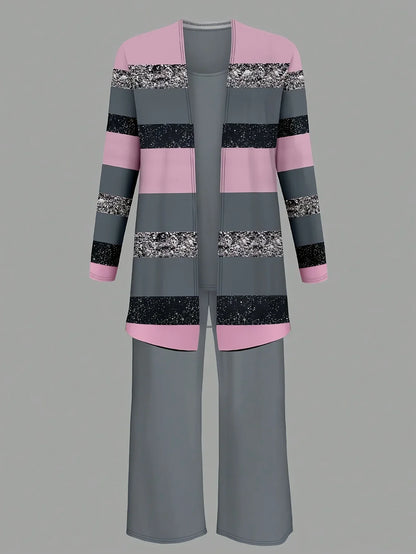 Women’s 3-Piece Casual Set — Cardigan, Tank & Pants