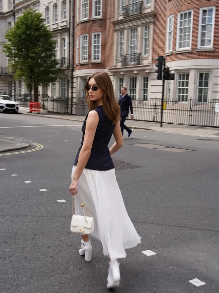 Chic Contrast Peplum Skirt Set