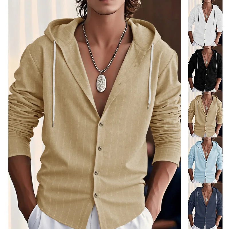 Striped Hooded Linen Shirt