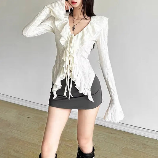 Ruffle Charm Irregular Street Blouse