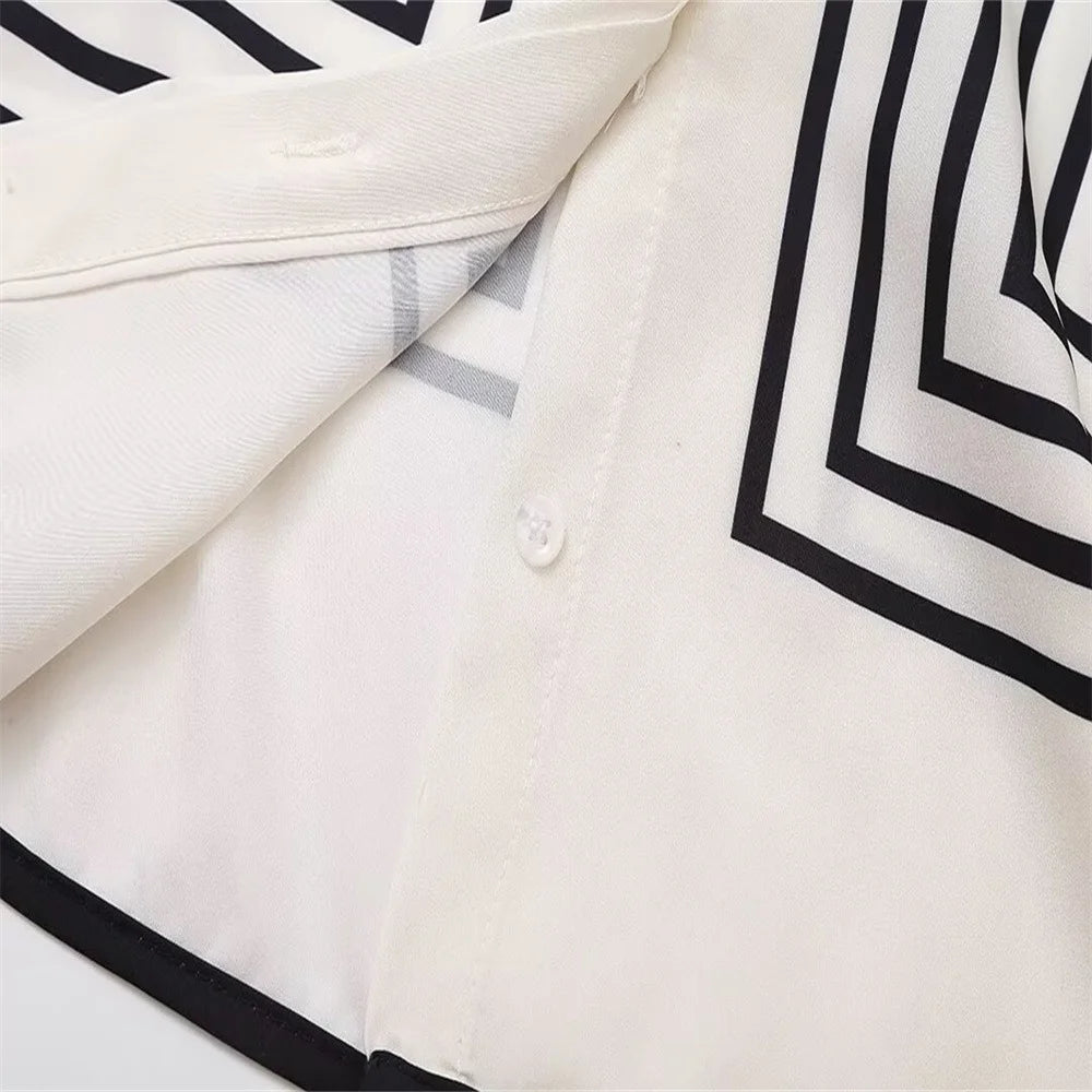 Striped Silk Flare Sleeve Blouse