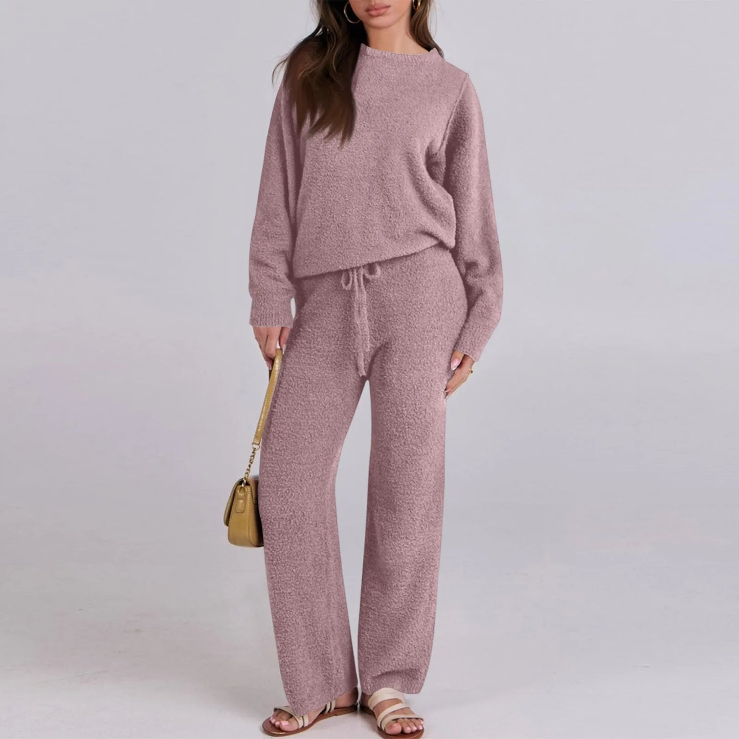Warm Loungewear Set — Solid Color Casual Two-Piece