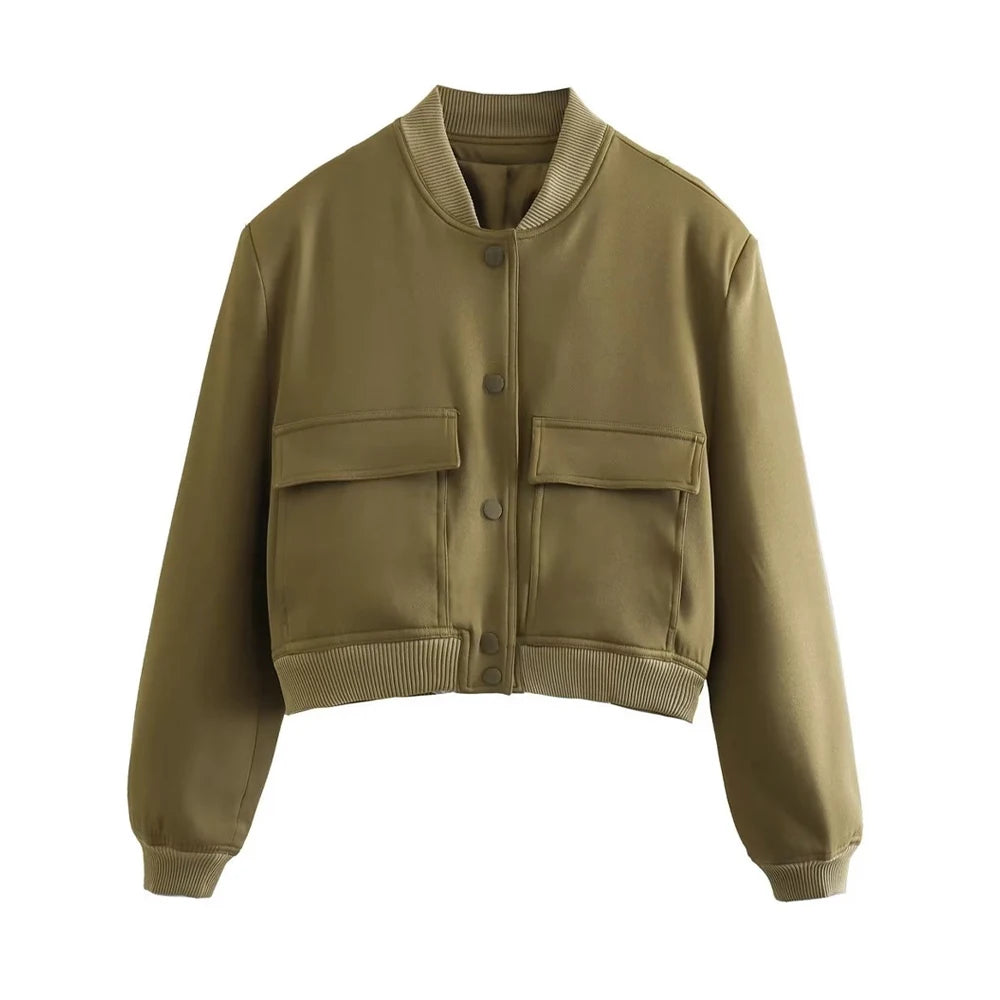Stand Collar Pocket Jacket for Women