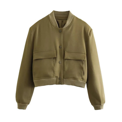 Stand Collar Pocket Jacket for Women
