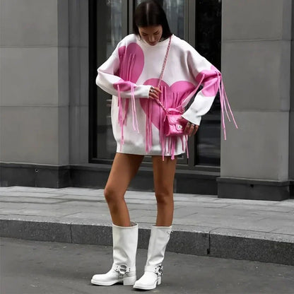 Playful Heart Tassel Sweater
