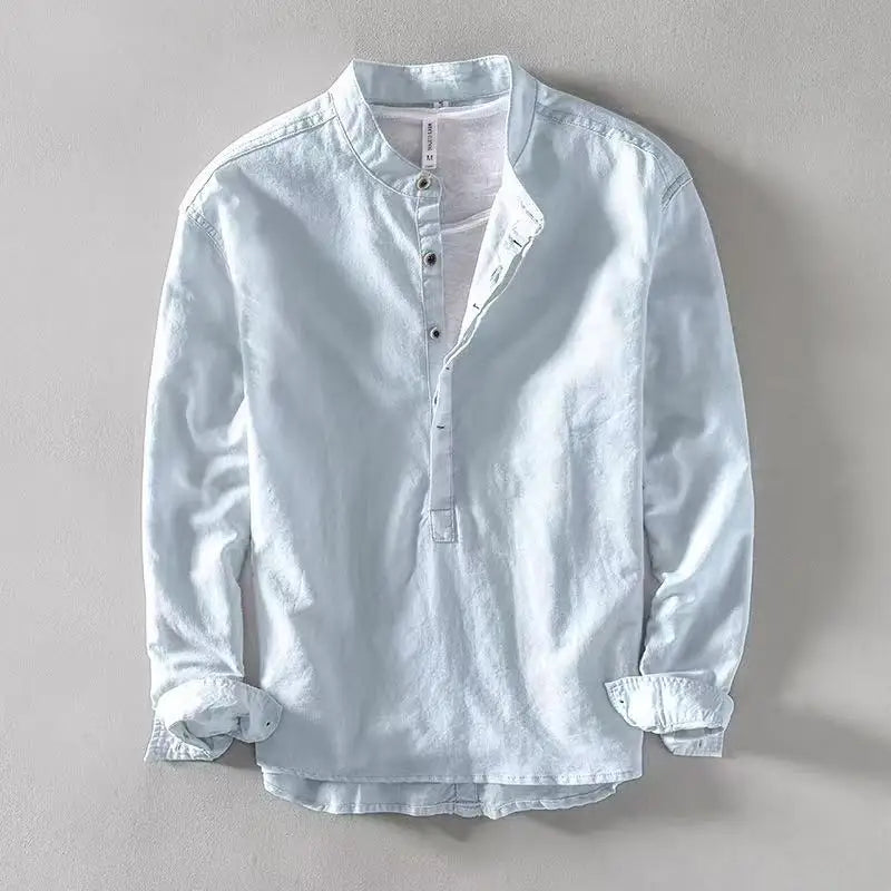 Linen Stand Collar Shirt