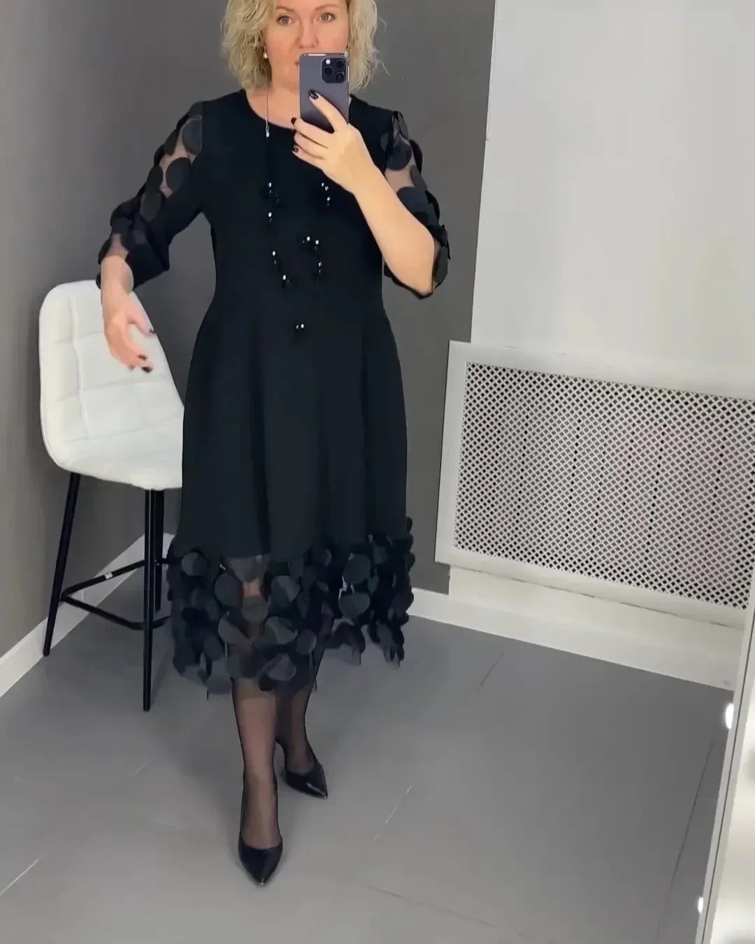 Elegant Plus-Size Bell Sleeve Dress