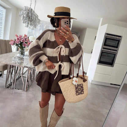 Knitted Open Cardigan Round Neck