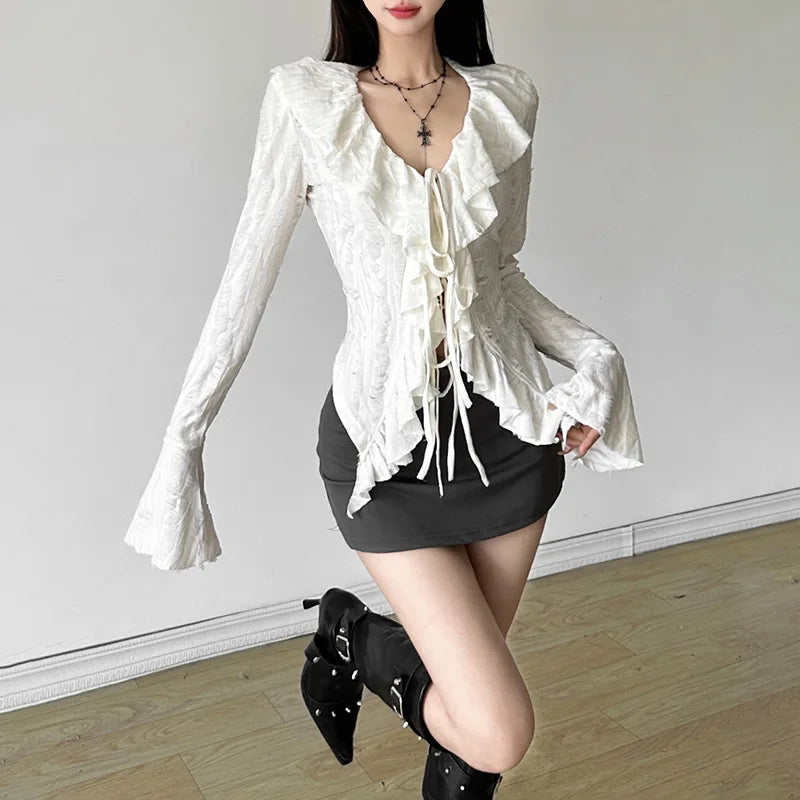 Ruffle Charm Irregular Street Blouse