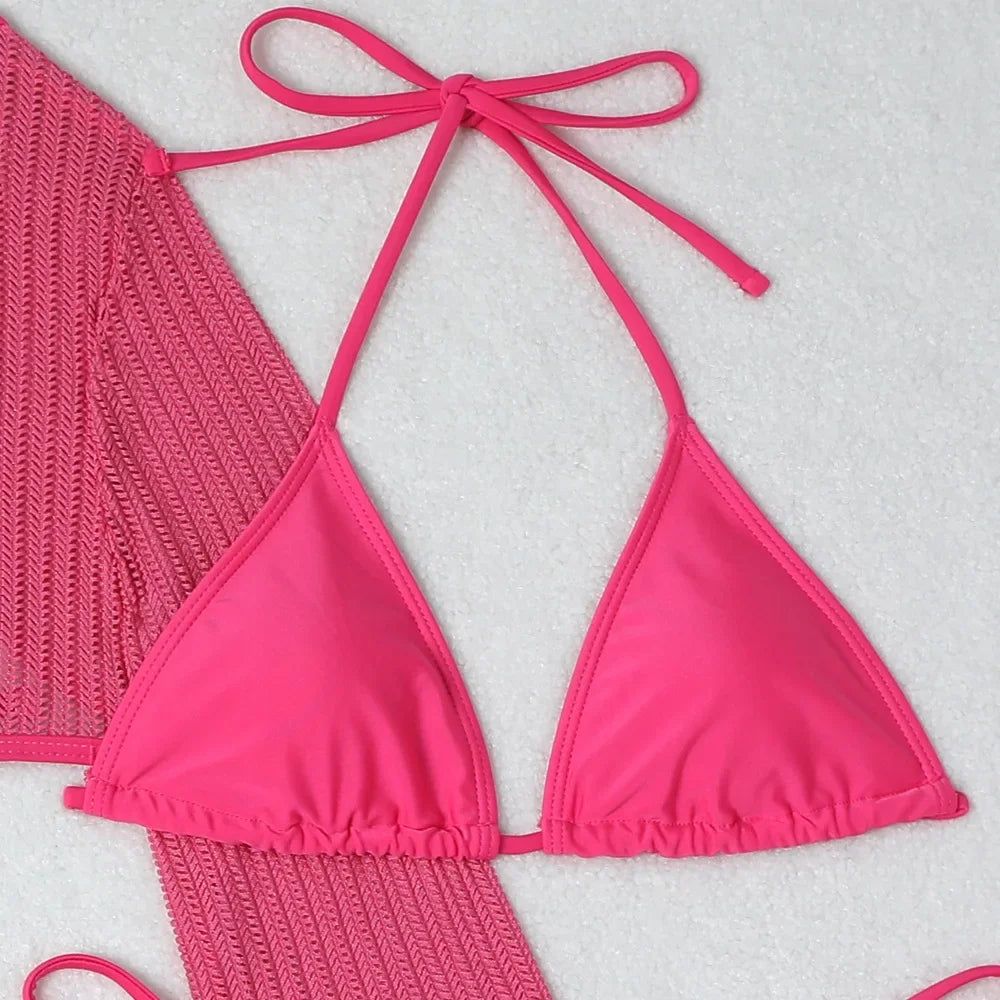 3-Piece Crochet Bikini & Cover-Up Set