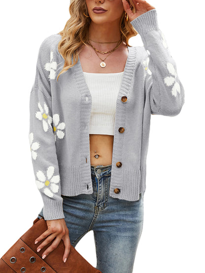 Blossom Knit V-Neck Button Cardigan