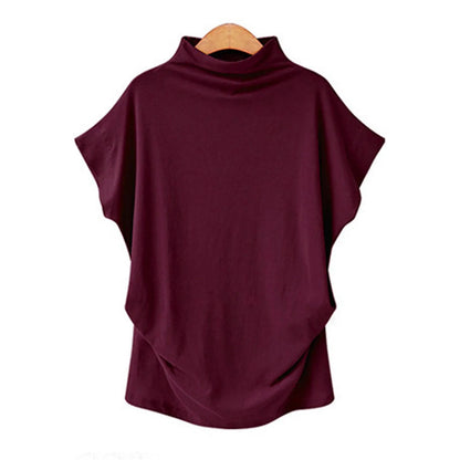 Soft Pleated Turtleneck Short Sleeve Top