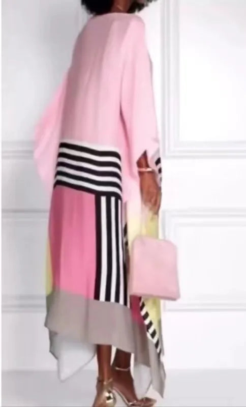 Elegant Boho Striped Patchwork Maxi Dress