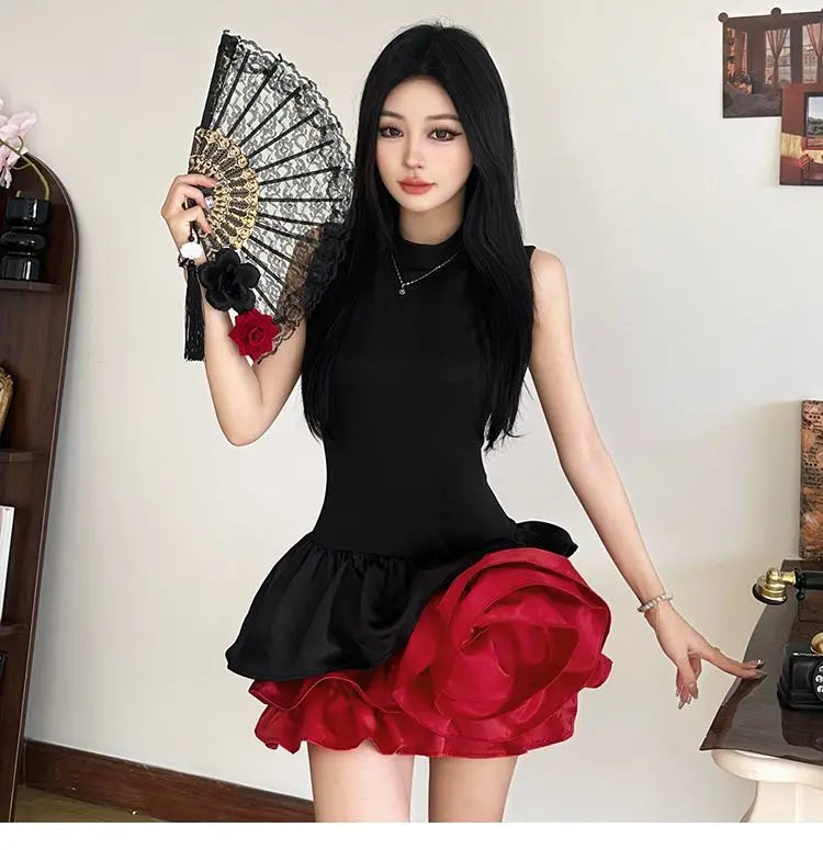 3D Floral Patchwork A-Line Dress