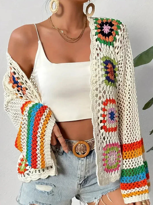 Boho Floral Knit Vacation Cardigan